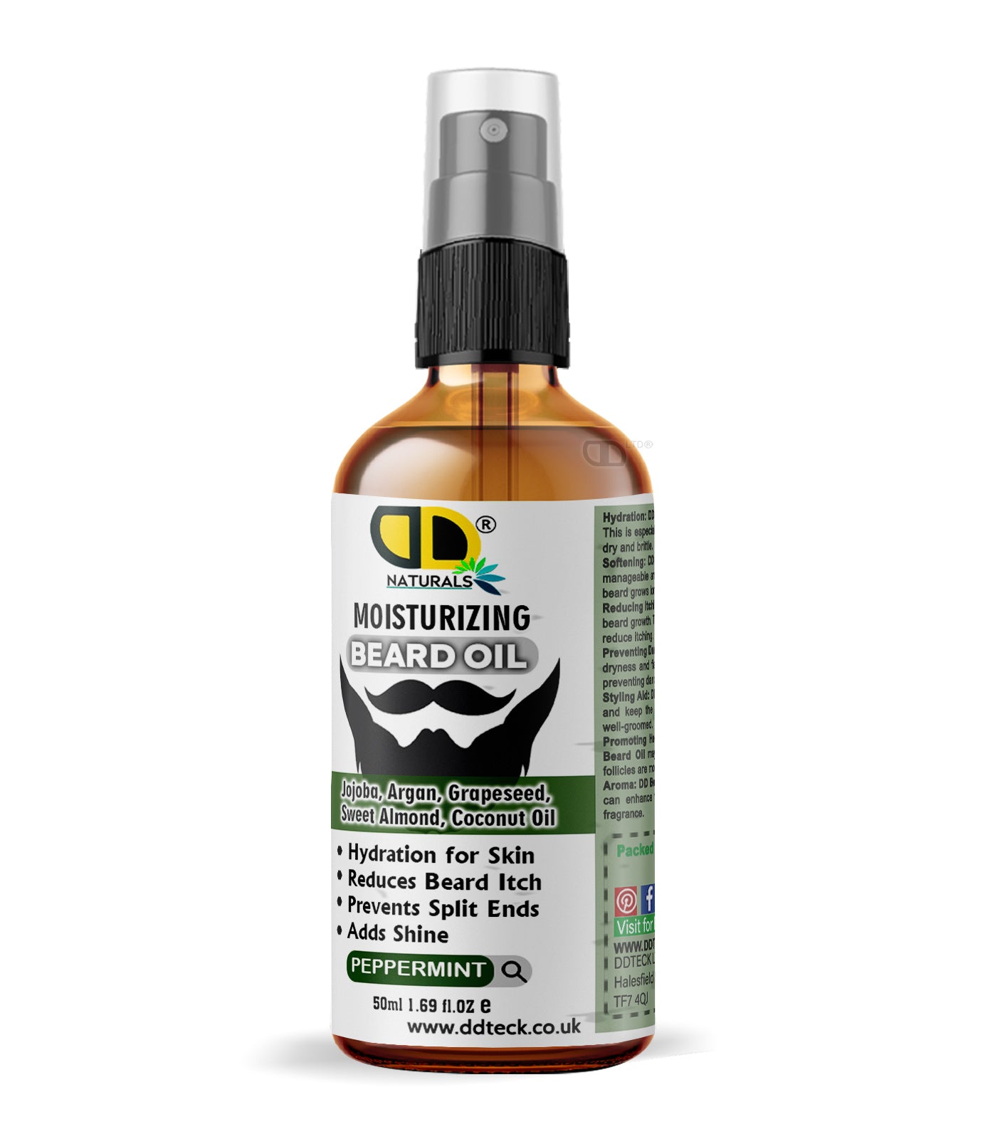 Moisturizing Peppermint Beard Oil - Premium Blend with Jojoba, Argan & Coconut Oil