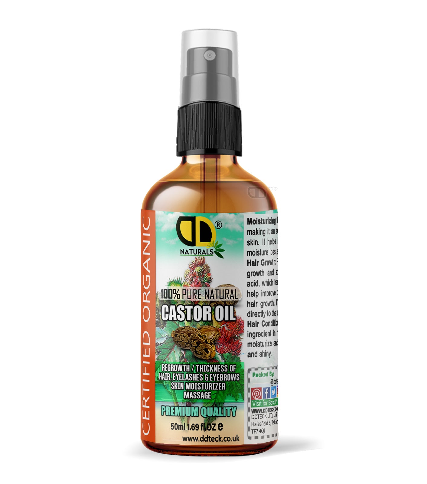 100% Pure Natural Castor Oil – Certified Organic Hair & Lash Growth Treatment