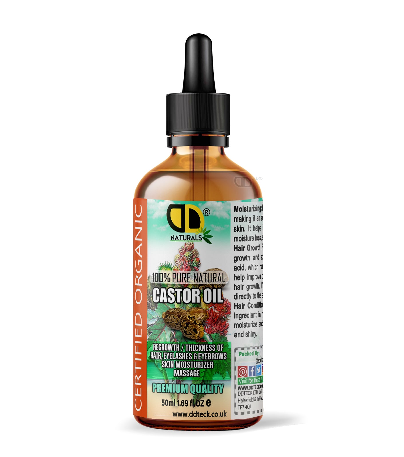 100% Pure Natural Castor Oil – Certified Organic Hair & Lash Growth Treatment