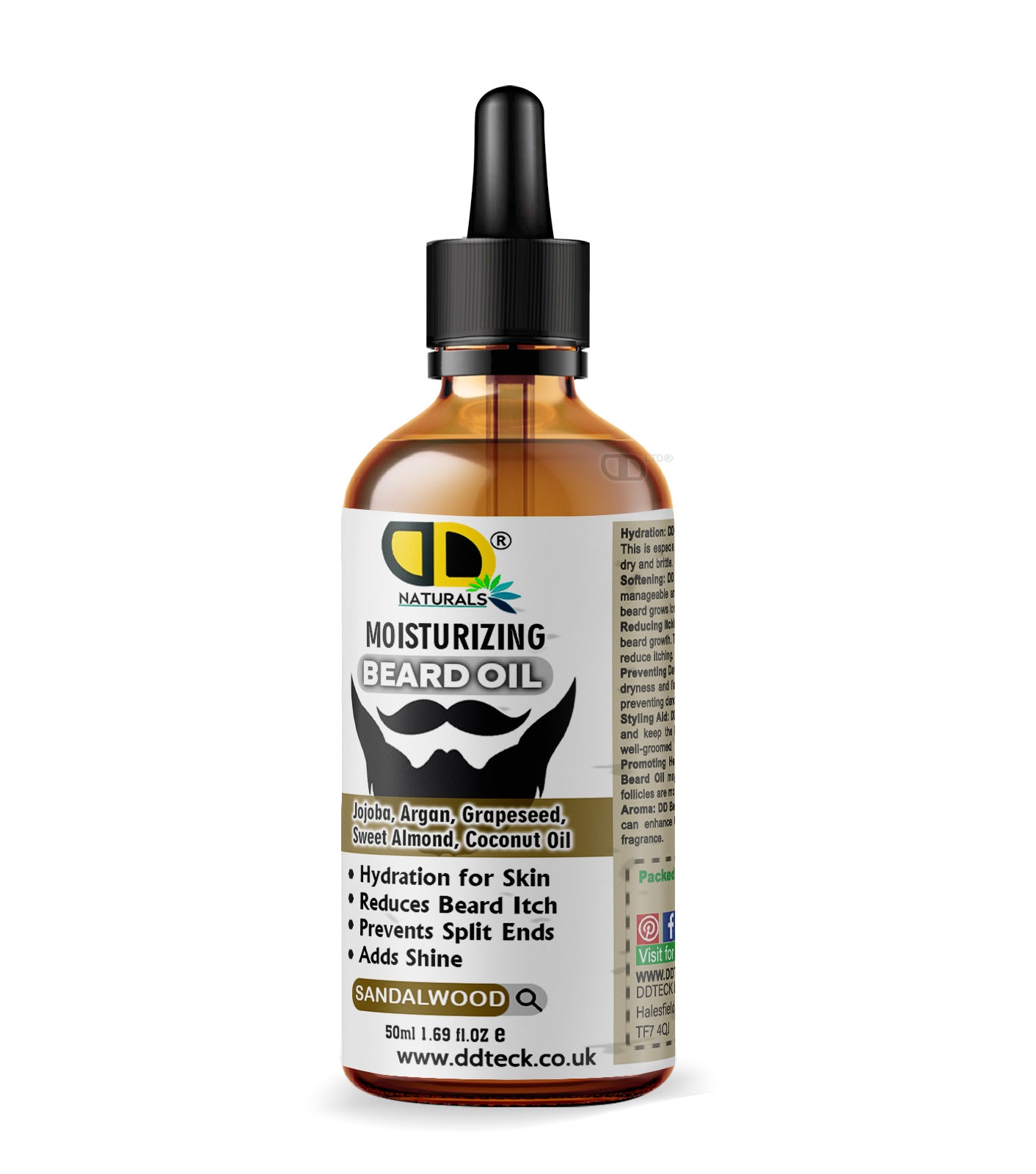 Moisturizing Beard Oil with Jojoba, Argan & Coconut Oil – Sandalwood Scent | Hydrating & Anti-Itch Beard Care