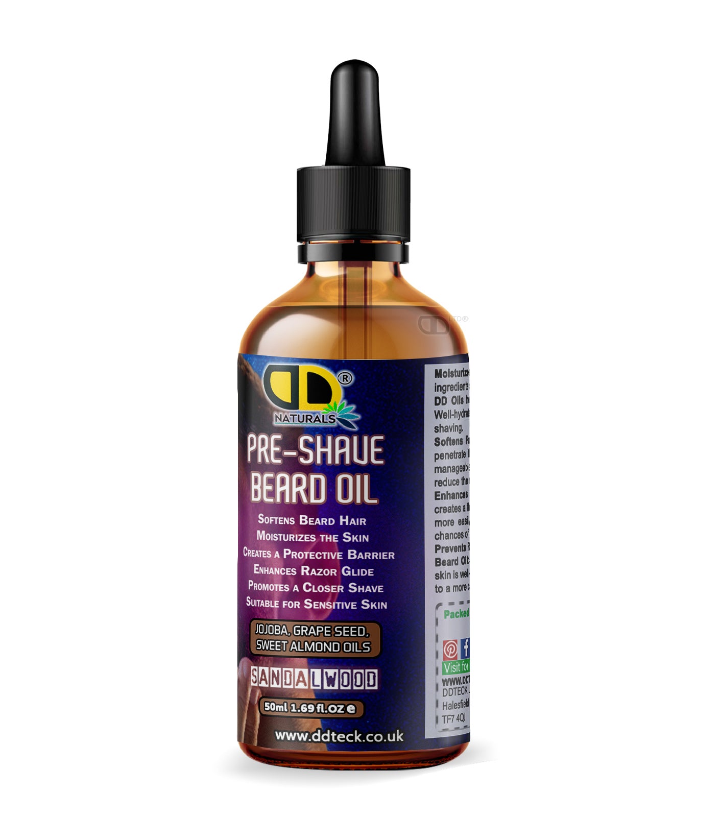 Pre-Shave Beard Oil with Jojoba, Grapeseed & Sweet Almond Oils – Sandalwood | Smooth & Protective Shave