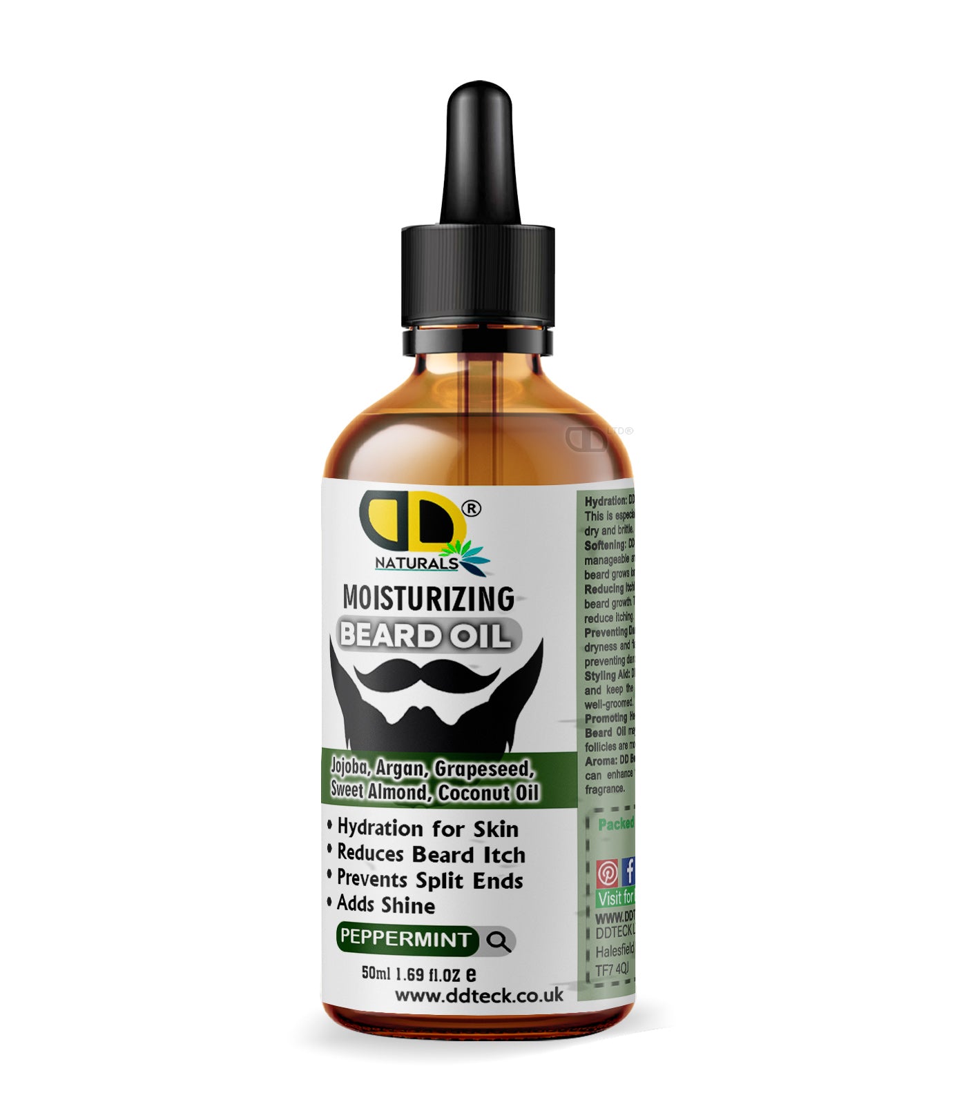 Moisturizing Peppermint Beard Oil - Premium Blend with Jojoba, Argan & Coconut Oil