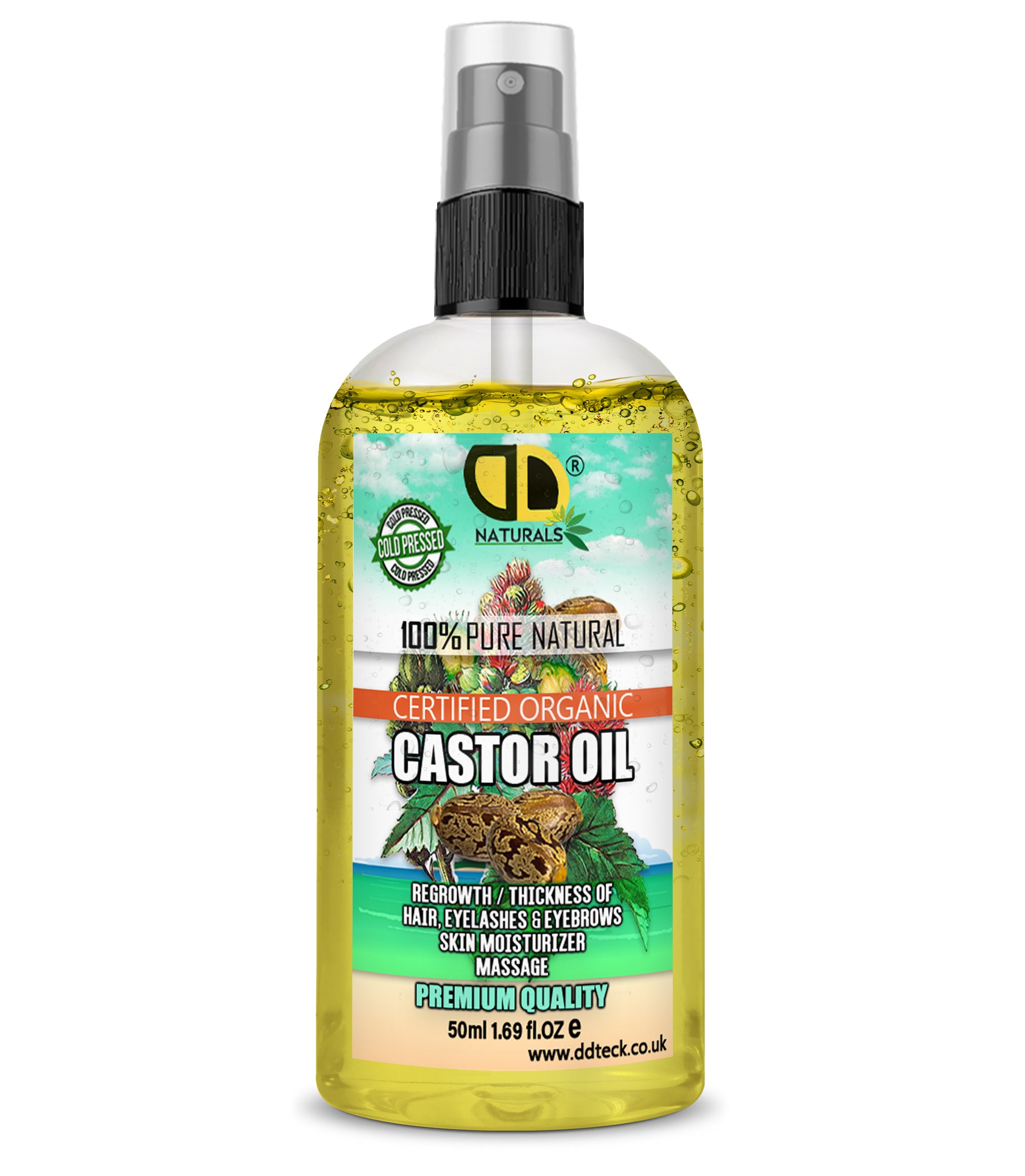 100% Pure Natural Castor Oil – Certified Organic Hair & Lash Growth Treatment