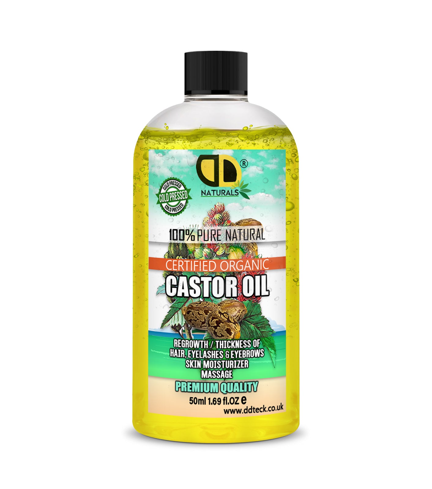 100% Pure Natural Castor Oil – Certified Organic Hair & Lash Growth Treatment