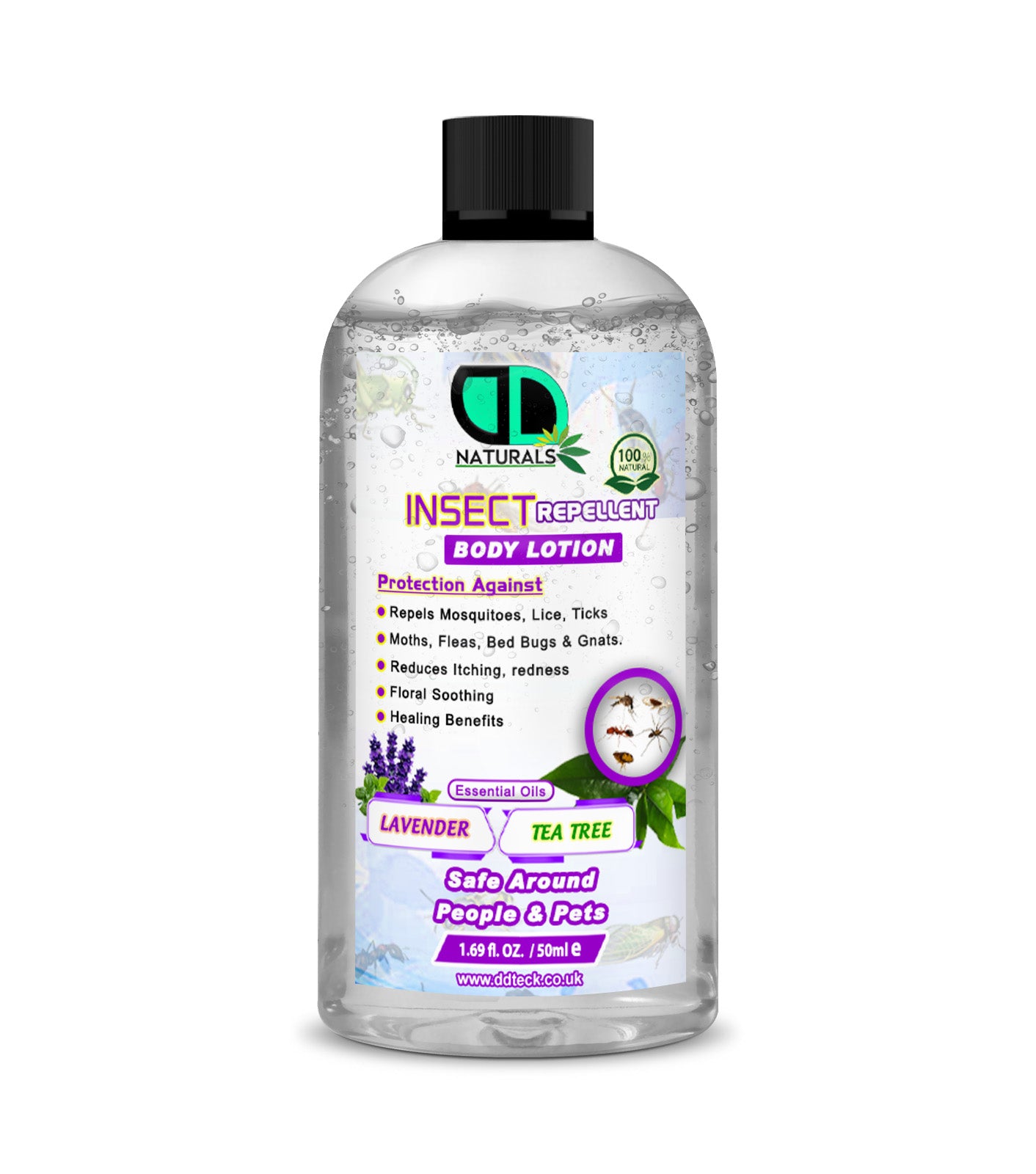 Natural Insect Repellent Body Lotion with Lavender & Tea Tree Oil – Mosquito & Bug Protection | Safe for People & Pets