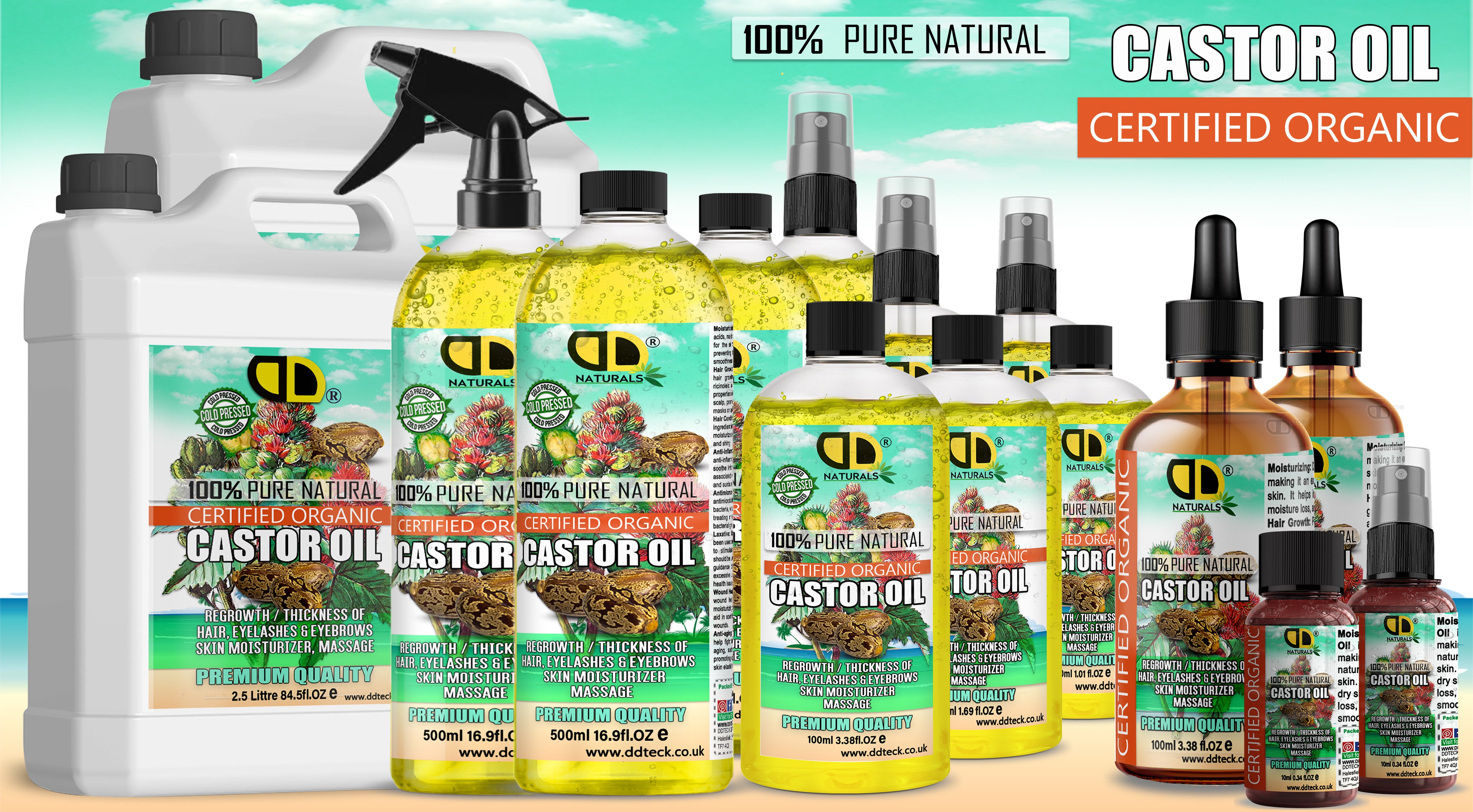 100% Pure Natural Castor Oil – Certified Organic Hair & Lash Growth Treatment