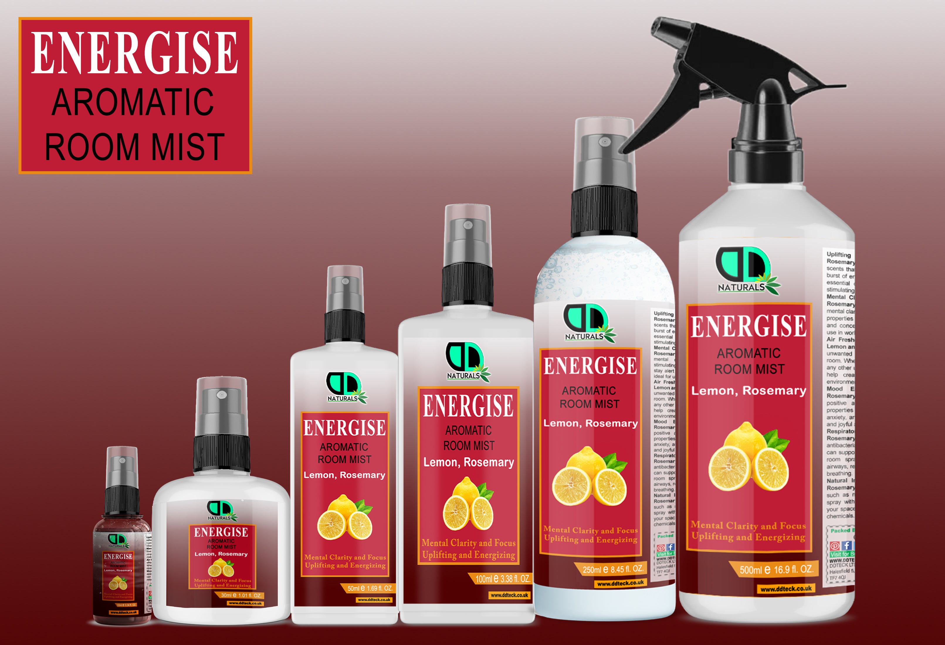 Energise Aromatic Room Mist - Lemon & Rosemary for Mental Clarity
