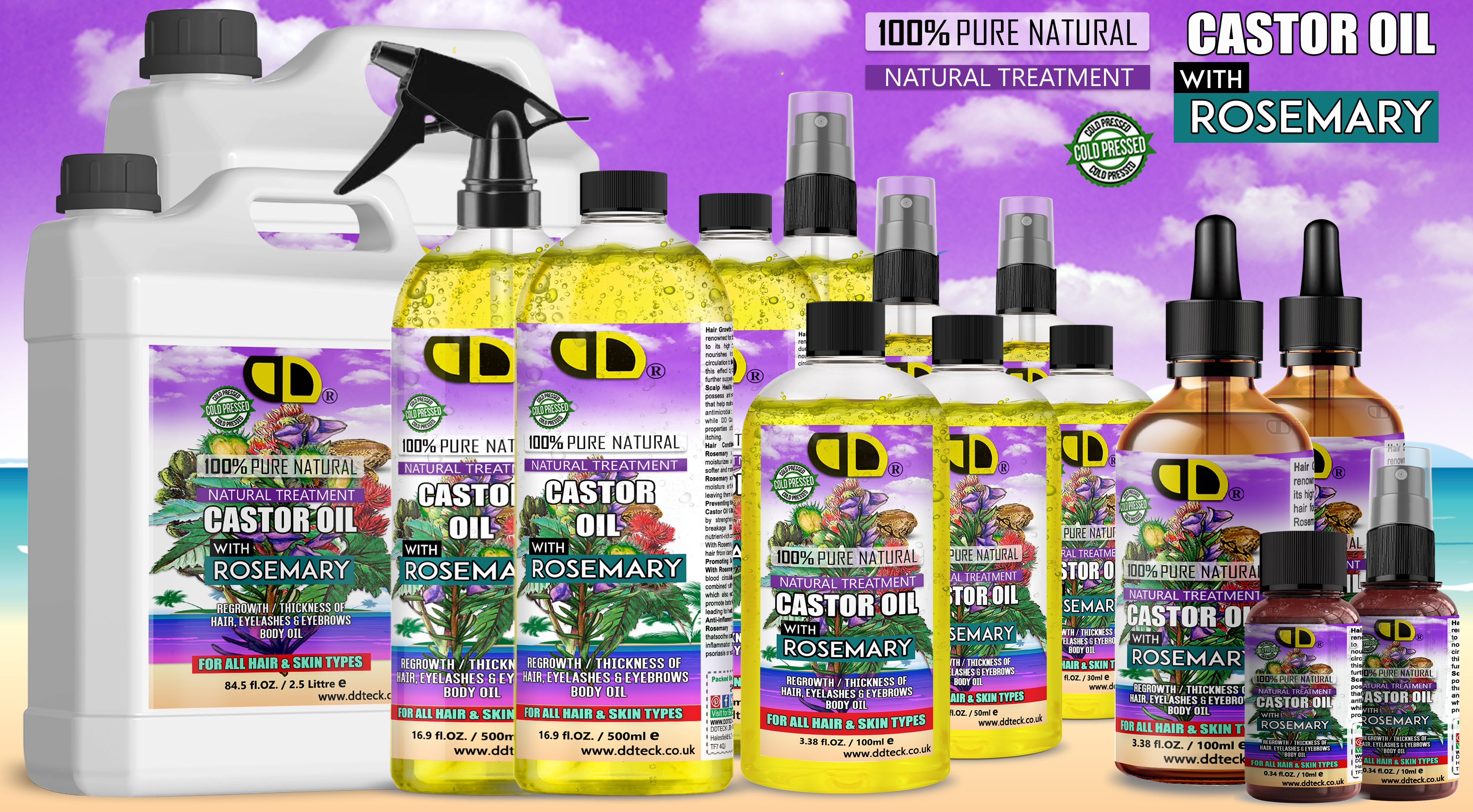 Castor & Rosemary Hair & Body Oil | Natural Treatment for Hair, Lashes & Brows