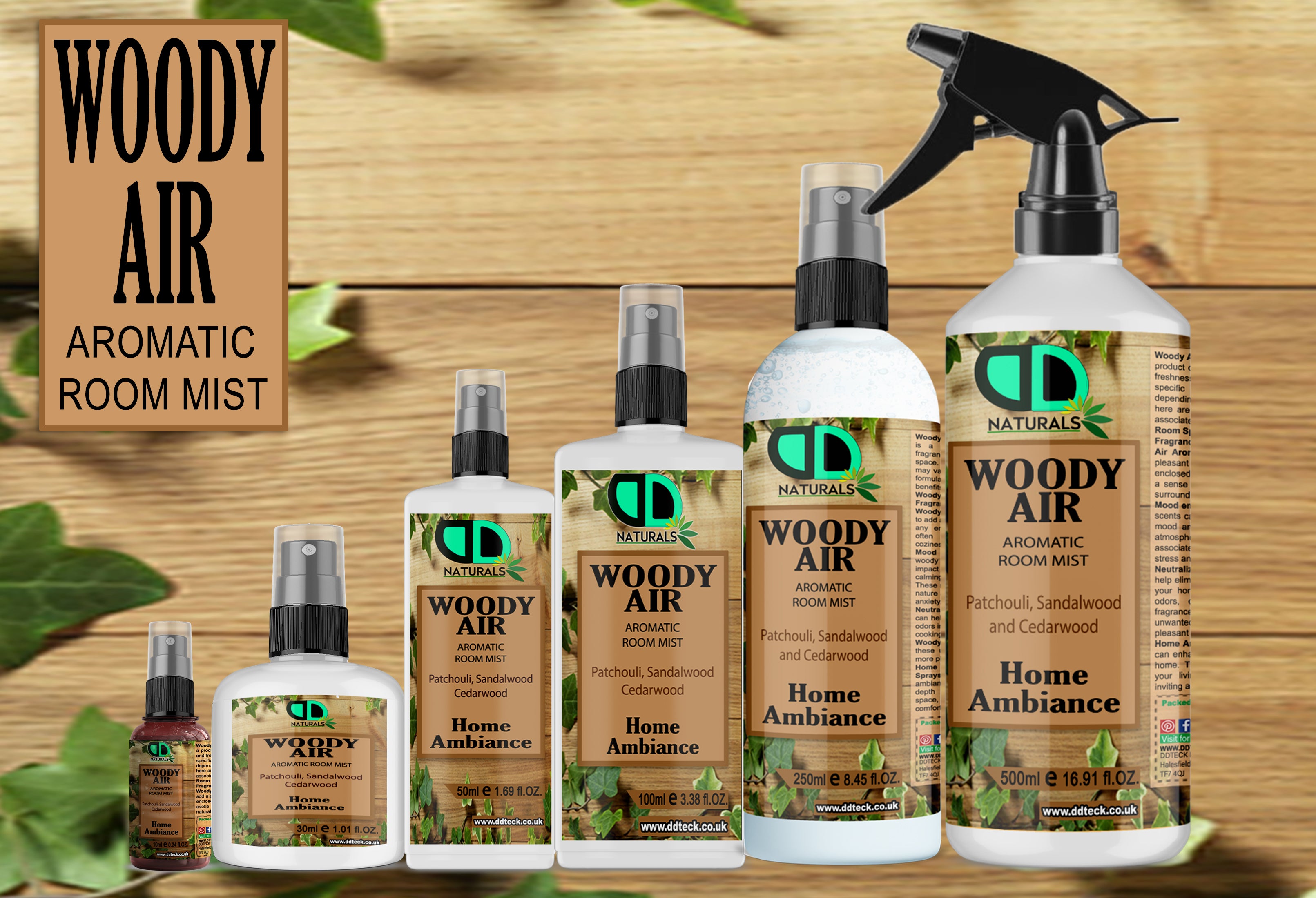 Woody Air Aromatic Room Mist - Home Ambiance with Patchouli, Sandalwood & Cedarwood